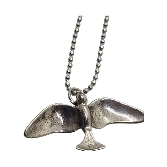 Vintage Sterling Silver Flying Heishi Fetish Bird Necklace Pendant ball chain - Picture 1 of 4